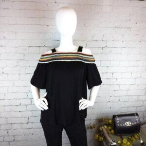 Cha Cha Vente Crochet Trim Cold-shoulder Top In Black Size Medium